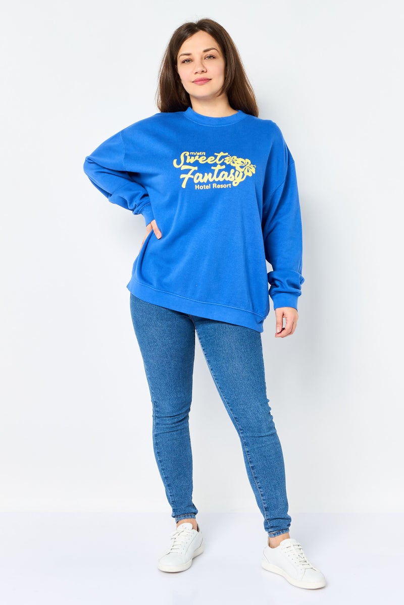 Misfit Women Crew Neck Graphic Print Long Sleeves Sweatshirt, Blue - Image 2